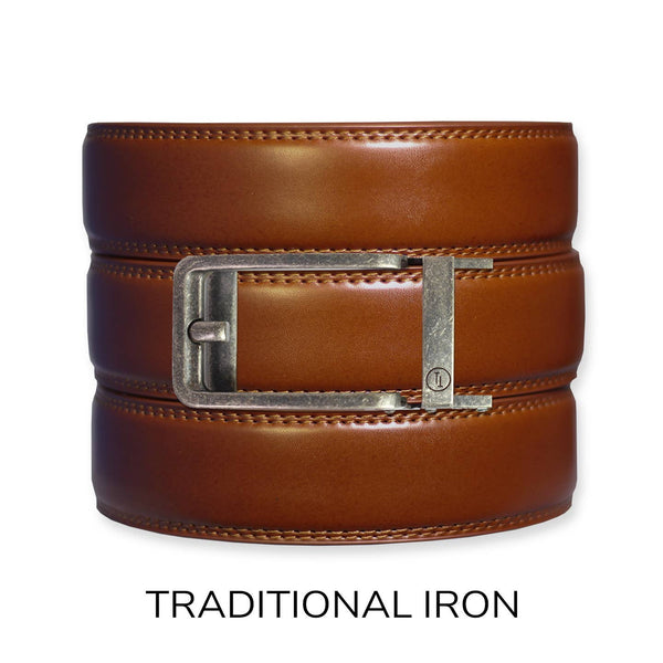 Tough Apparel - Cognac Leather Ratchet Belt & Buckle Set - Bawston & Tucker - 