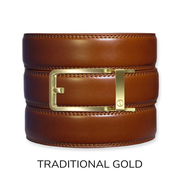 Tough Apparel - Cognac Leather Ratchet Belt & Buckle Set - Bawston & Tucker - 
