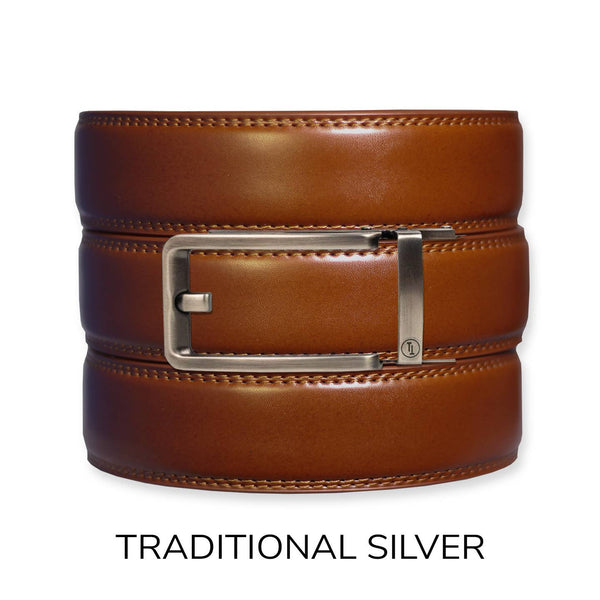 Tough Apparel - Cognac Leather Ratchet Belt & Buckle Set - Bawston & Tucker - 