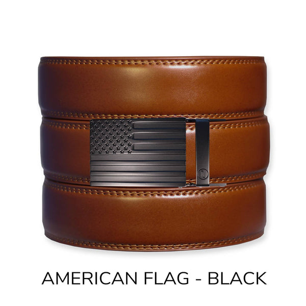 Tough Apparel - Cognac Leather Ratchet Belt & Buckle Set - Bawston & Tucker - 