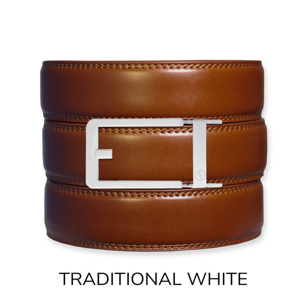 Tough Apparel - Cognac Leather Ratchet Belt & Buckle Set - Bawston & Tucker - 