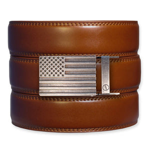 Tough Apparel - Cognac Leather Ratchet Belt & Buckle Set - Bawston & Tucker - 