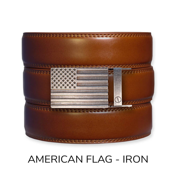 Tough Apparel - Cognac Leather Ratchet Belt & Buckle Set - Bawston & Tucker - 