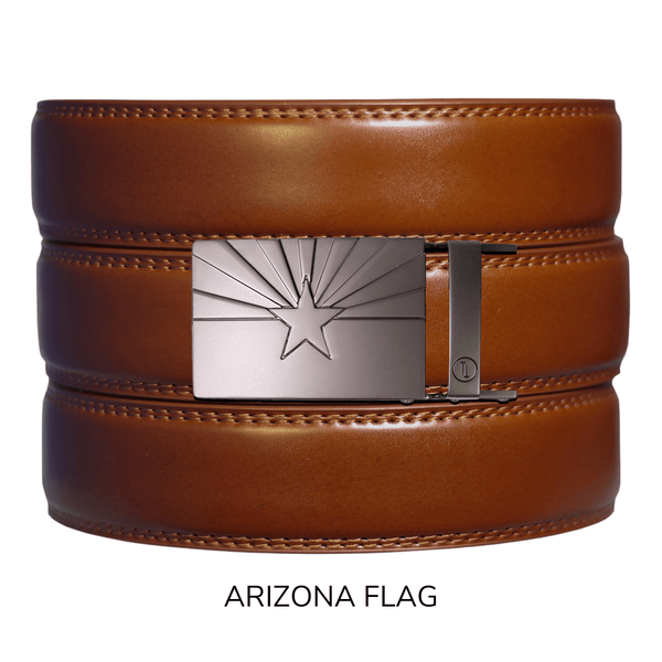 Tough Apparel - Cognac Leather Ratchet Belt & Buckle Set - Bawston & Tucker - 