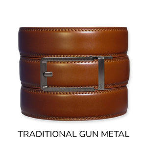 Tough Apparel - Cognac Leather Ratchet Belt & Buckle Set - Bawston & Tucker - 