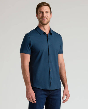 True Classic - Dark Heather Navy Short Sleeve Comfort Knit Shirt - Bawston & Tucker - 