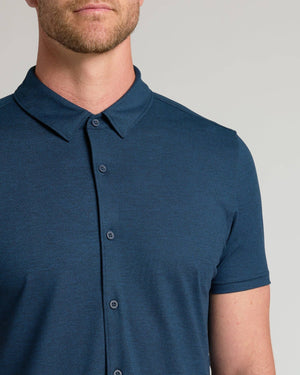 True Classic - Dark Heather Navy Short Sleeve Comfort Knit Shirt - Bawston & Tucker - 