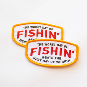 Union Made - Fishin' Beats Workin' Embroidered Iron on Patch - Bawston & Tucker - 