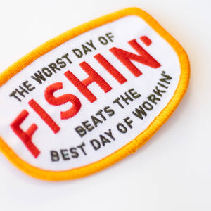 Union Made - Fishin' Beats Workin' Embroidered Iron on Patch - Bawston & Tucker - 