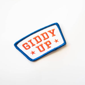 Union Made - Giddy Up Embroidered Iron on Patch - Red, White and Blue - Bawston & Tucker - 