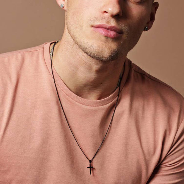 We Are All Smith - SMALL BLACK CROSS NECKLACE FOR MEN - Bawston & Tucker - 