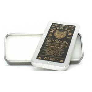 Wahya beard balm tin packaging with slider lid off